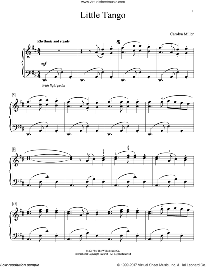 Little Tango sheet music for piano solo (elementary) by Carolyn Miller, beginner piano (elementary)