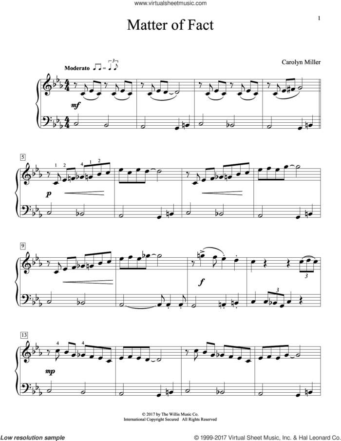 Matter Of Fact sheet music for piano solo (elementary) by Carolyn Miller, beginner piano (elementary)