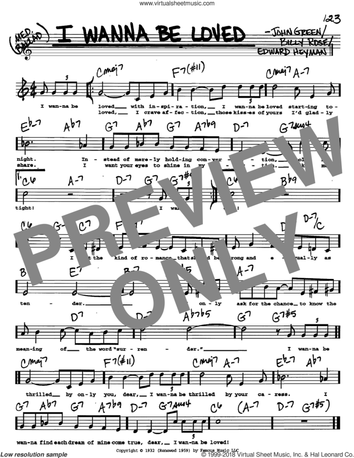 I Wanna Be Loved sheet music for voice and other instruments  by Billy Rose, Edward Heyman and Johnny Green, intermediate skill level