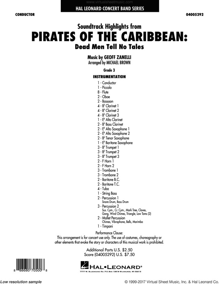 Pirates of the Caribbean: Dead Men Tell No Tales (Soundtrack Highlights) (COMPLETE) sheet music for concert band by Michael Brown, classical score, intermediate skill level
