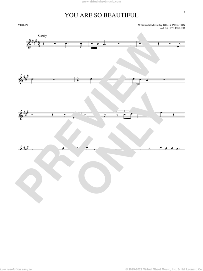 You Are So Beautiful sheet music for violin solo by Joe Cocker, Billy Preston and Bruce Fisher, intermediate skill level