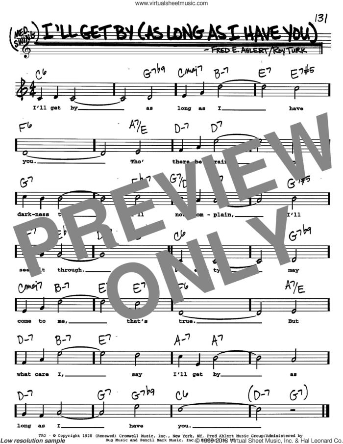 I'll Get By (As Long As I Have You) sheet music for voice and other instruments  by Billie Holiday, Fred Ahlert and Roy Turk, intermediate skill level