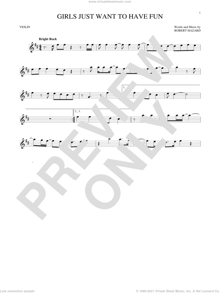 Girls Just Want To Have Fun sheet music for violin solo by Cyndi Lauper and Robert Hazard, intermediate skill level