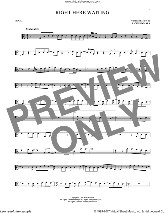 Right Here Waiting sheet music for viola solo by Richard Marx, intermediate skill level