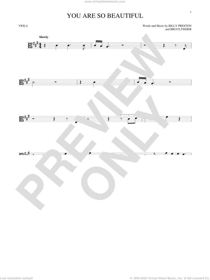 You Are So Beautiful sheet music for viola solo by Joe Cocker, Billy Preston and Bruce Fisher, intermediate skill level