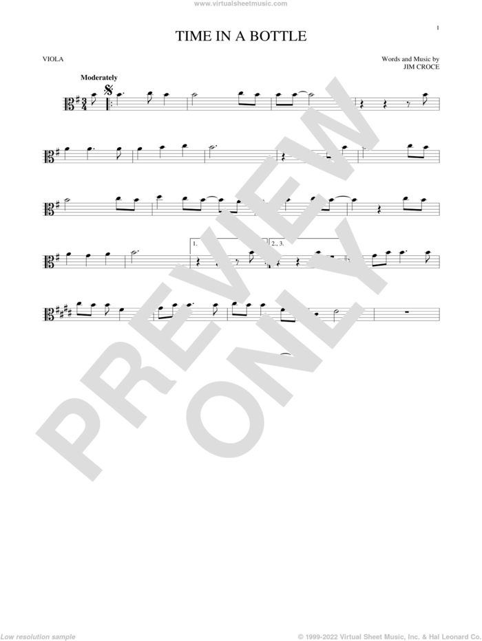 Time In A Bottle sheet music for viola solo by Jim Croce, intermediate skill level
