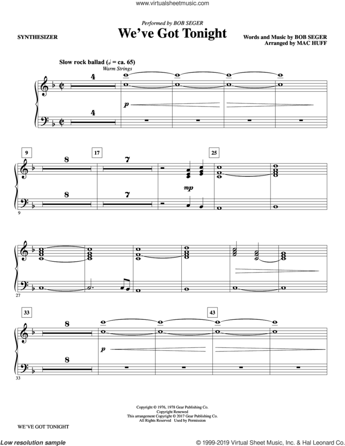 We've Got Tonight (complete set of parts) sheet music for orchestra/band by Mac Huff, Bob Seger, Kenny Rogers & Sheena Easton and Phillip Phillips, intermediate skill level