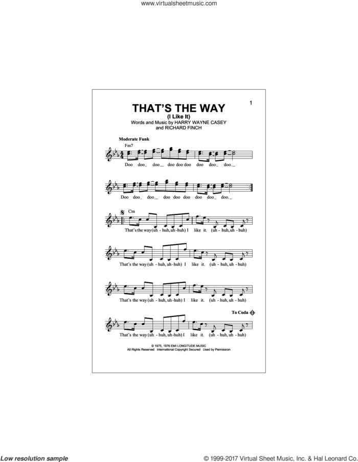 That's The Way (I Like It) sheet music for voice and other instruments (fake book) by KC & The Sunshine Band, Harry Wayne Casey and Richard Finch, intermediate skill level