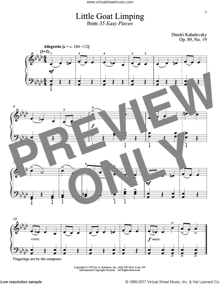 The Little Goat Limping, Op. 89, No. 19 sheet music for piano solo by Dmitri Kabalevsky and Richard Walters, classical score, intermediate skill level