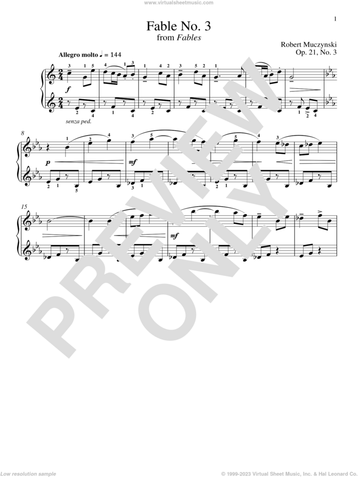 Fable No. 3, Op. 21 sheet music for piano solo by Robert Muczynski and Richard Walters, classical score, intermediate skill level