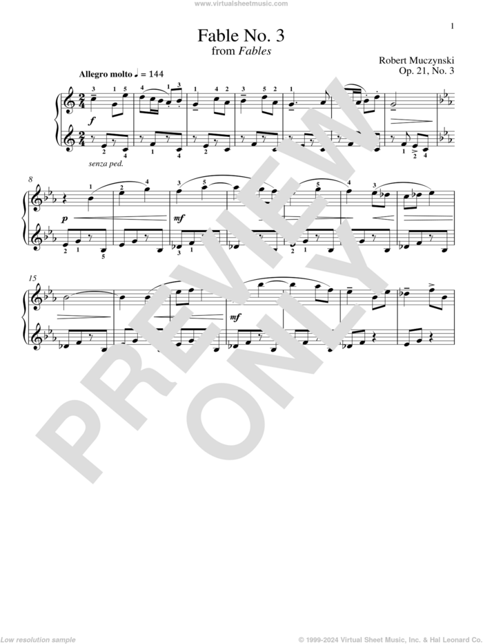 Fable No. 3, Op. 21 sheet music for piano solo by Robert Muczynski and Richard Walters, classical score, intermediate skill level