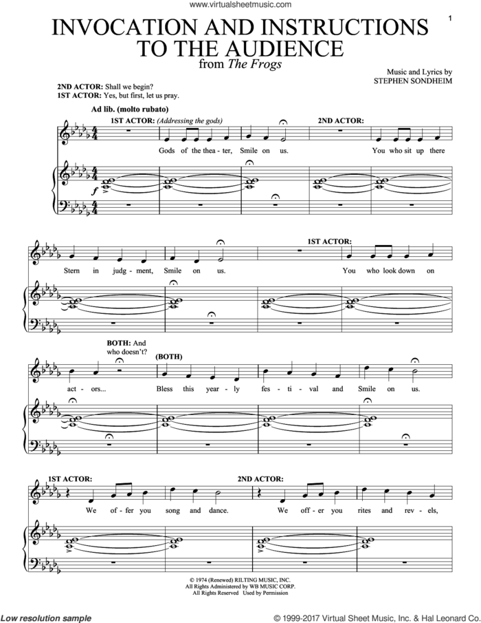 Invocation And Instructions To The Audience sheet music for voice and piano by Stephen Sondheim and Richard Walters, intermediate skill level