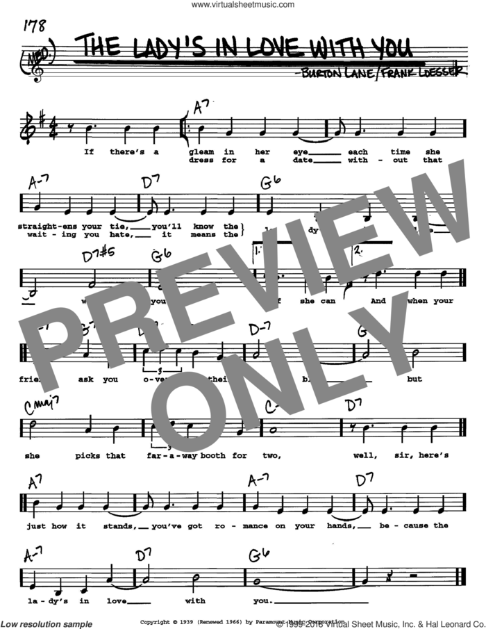 The Lady's In Love With You sheet music for voice and other instruments  by Benny Goodman, Burton Lane and Frank Loesser, intermediate skill level