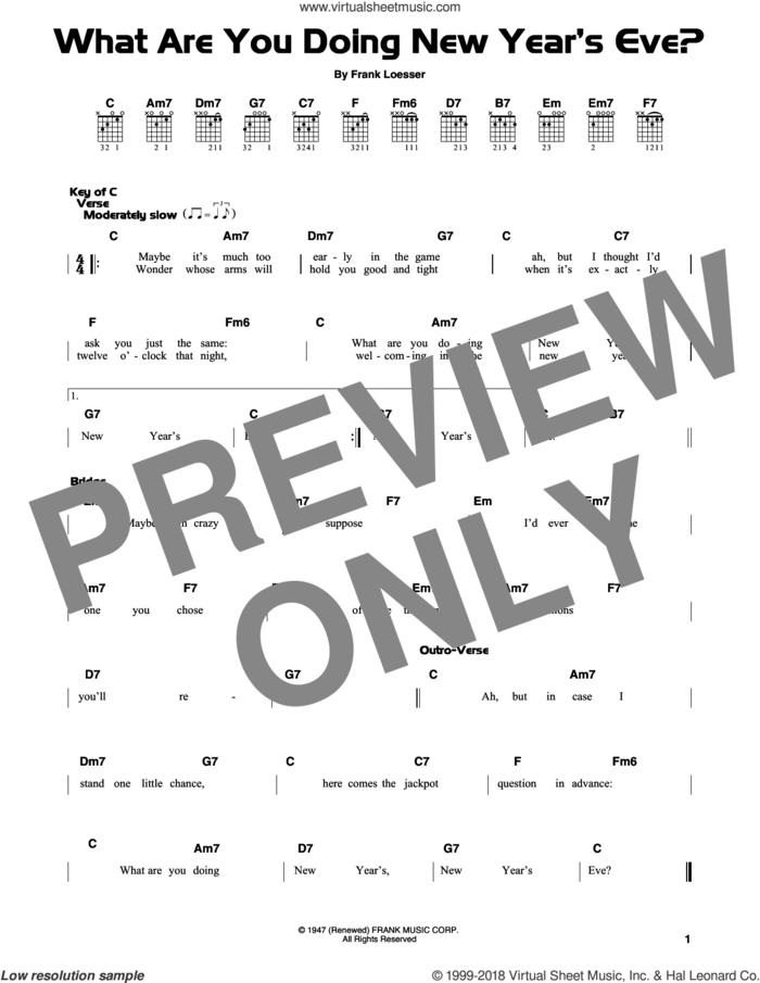 What Are You Doing New Year's Eve? sheet music for guitar solo (lead sheet) by Frank Loesser, intermediate guitar (lead sheet)