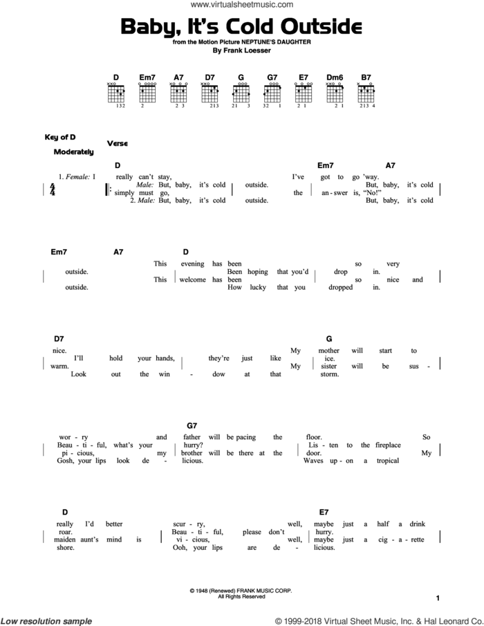 Baby, It's Cold Outside sheet music for guitar solo (lead sheet) by Frank Loesser, intermediate guitar (lead sheet)