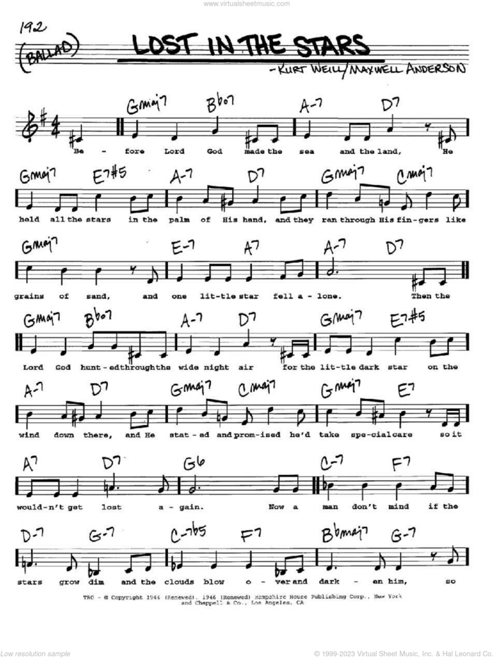 Lost In The Stars sheet music for voice and other instruments  by Kurt Weill and Maxwell Anderson, intermediate skill level
