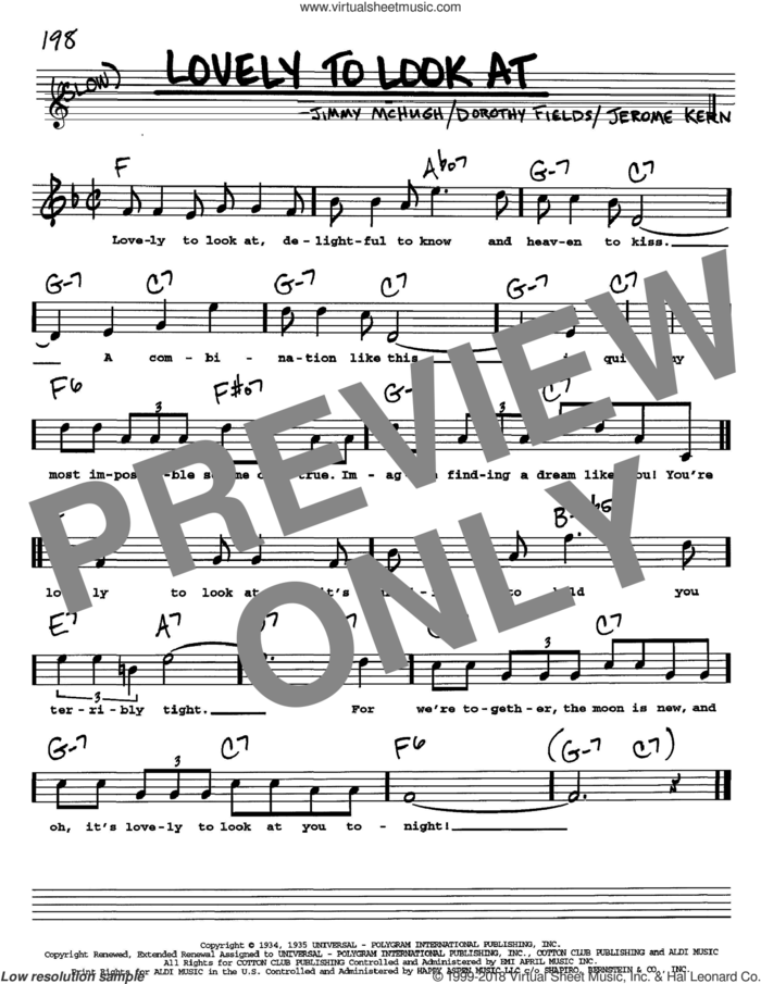 Lovely To Look At sheet music for voice and other instruments  by Jerome Kern, Dorothy Fields and Jimmy McHugh, intermediate skill level