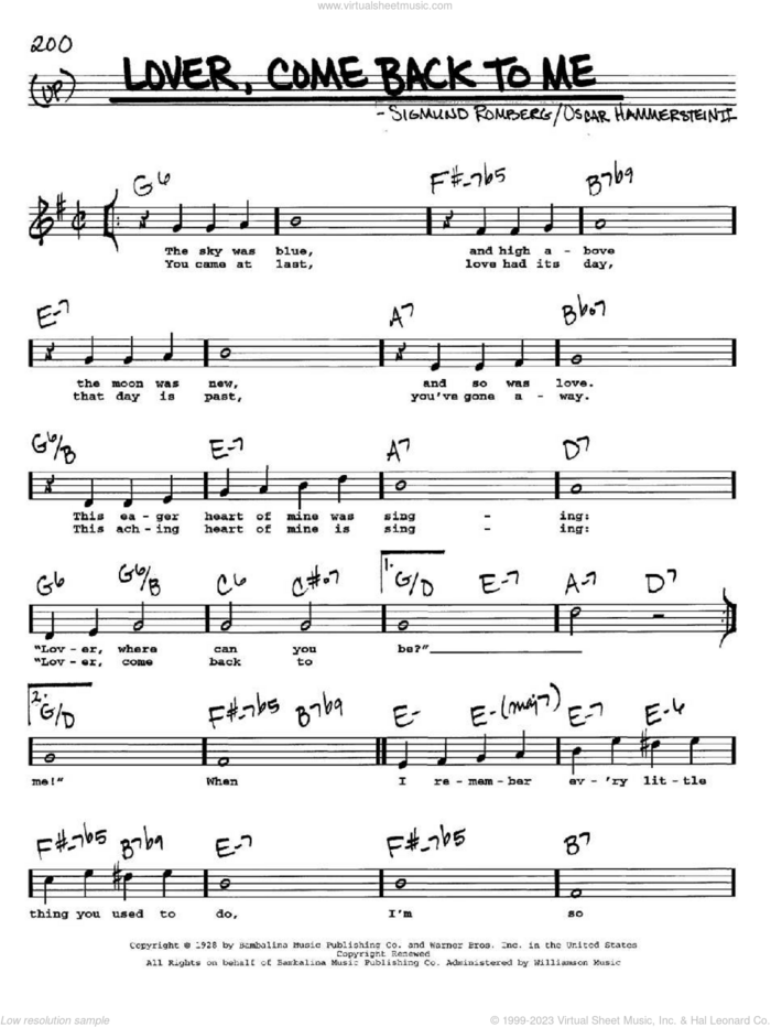 Lover, Come Back To Me sheet music for voice and other instruments  by Sigmund Romberg and Oscar II Hammerstein, intermediate skill level