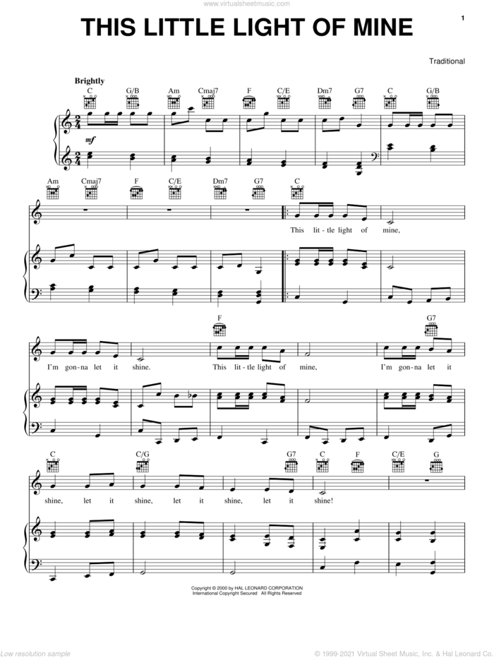 This Little Light Of Mine sheet music for voice, piano or guitar, intermediate skill level