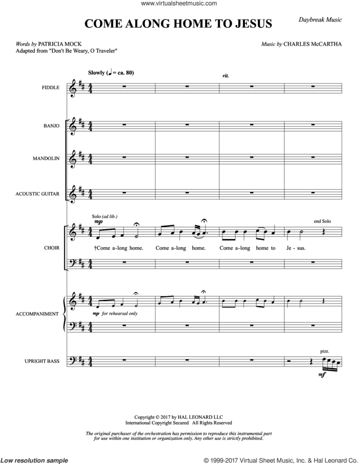 Come Along Home to Jesus (COMPLETE) sheet music for orchestra/band by Patricia Mock and Charles McCartha, intermediate skill level