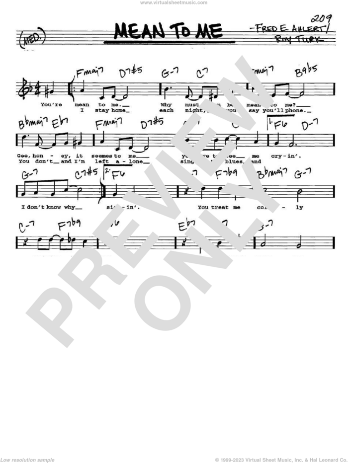 Mean To Me (from Love Me Or Leave Me) sheet music for voice and other instruments  by Fred Ahlert and Roy Turk, intermediate skill level
