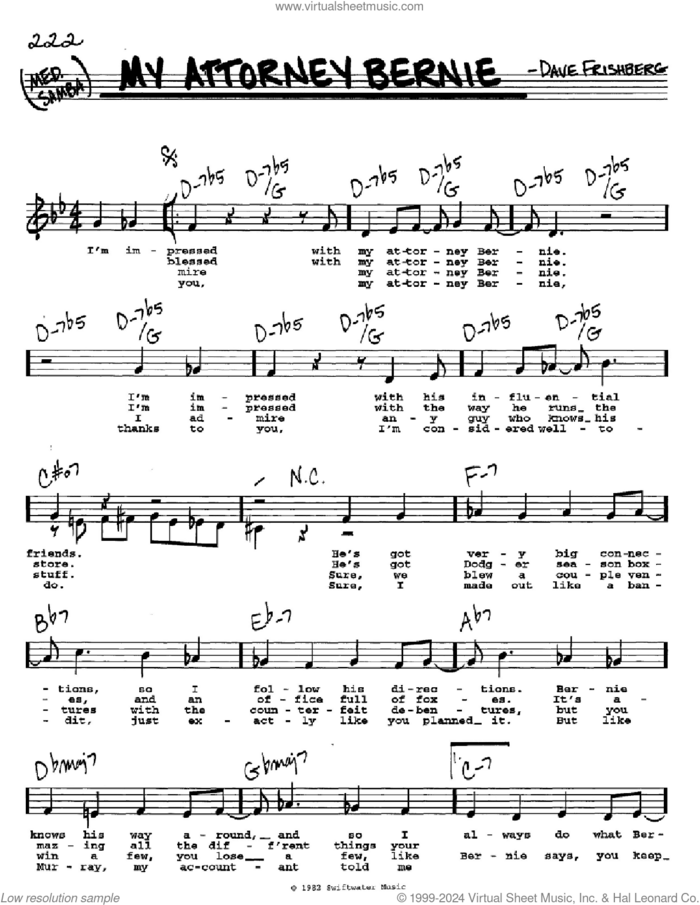 My Attorney Bernie sheet music for voice and other instruments  by Dave Frishberg, intermediate skill level