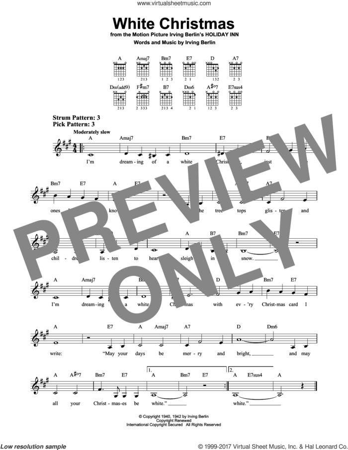 White Christmas sheet music for guitar solo (chords) by Irving Berlin, easy guitar (chords)