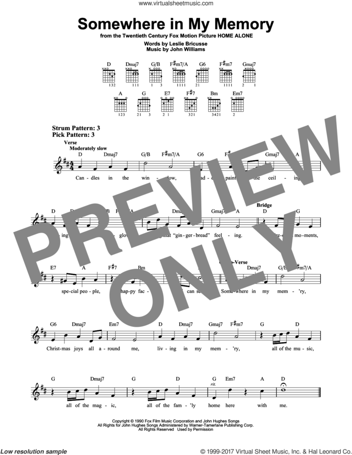 Somewhere In My Memory sheet music for guitar solo (chords) by John Williams and Leslie Bricusse, easy guitar (chords)