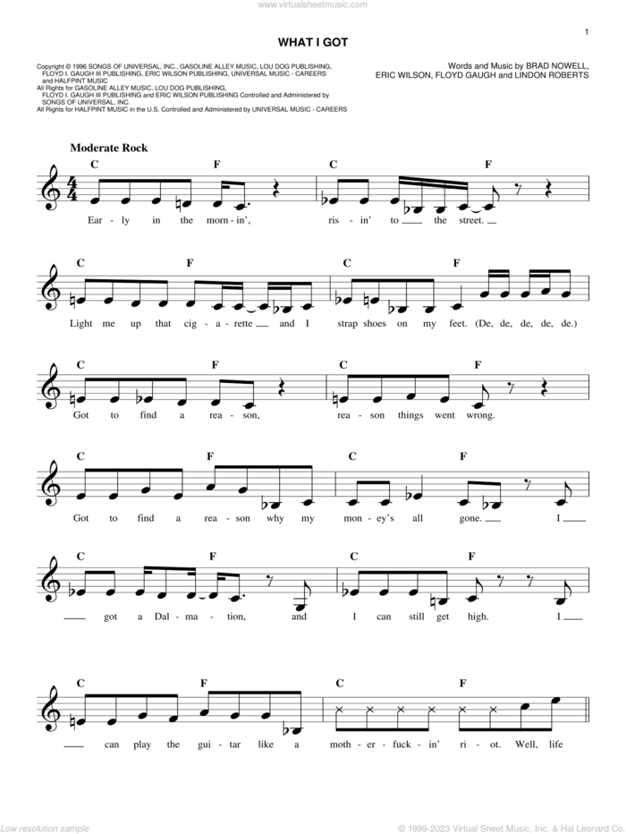 What I Got sheet music for voice and other instruments (fake book) by Sublime, Brad Nowell, Eric Wilson, Floyd Gaugh and Lindon Roberts, easy skill level