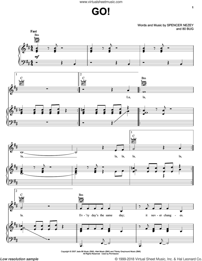 Go! sheet music for voice, piano or guitar by Jupiter Rising, 80 Bug and Spencer Nezey, intermediate skill level