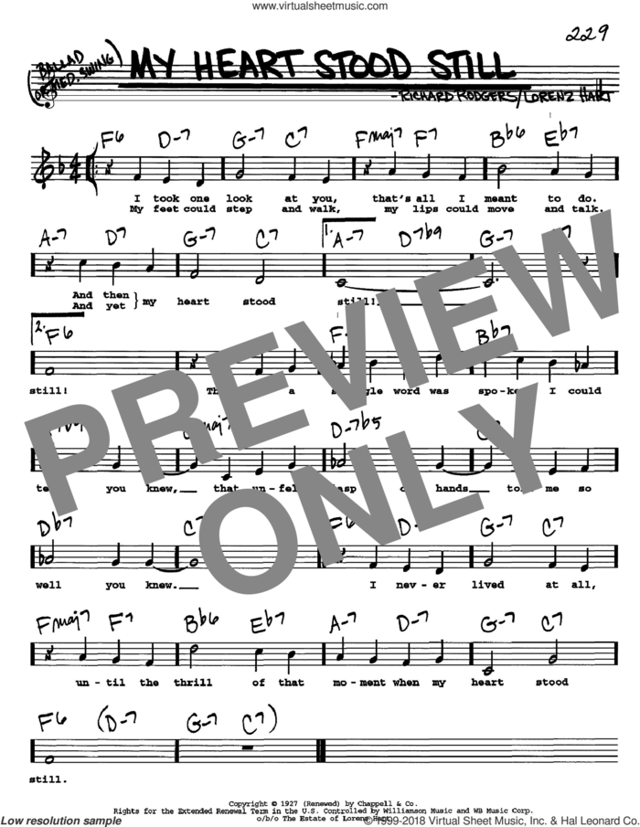 My Heart Stood Still sheet music for voice and other instruments  by Rodgers & Hart, Lorenz Hart and Richard Rodgers, intermediate skill level