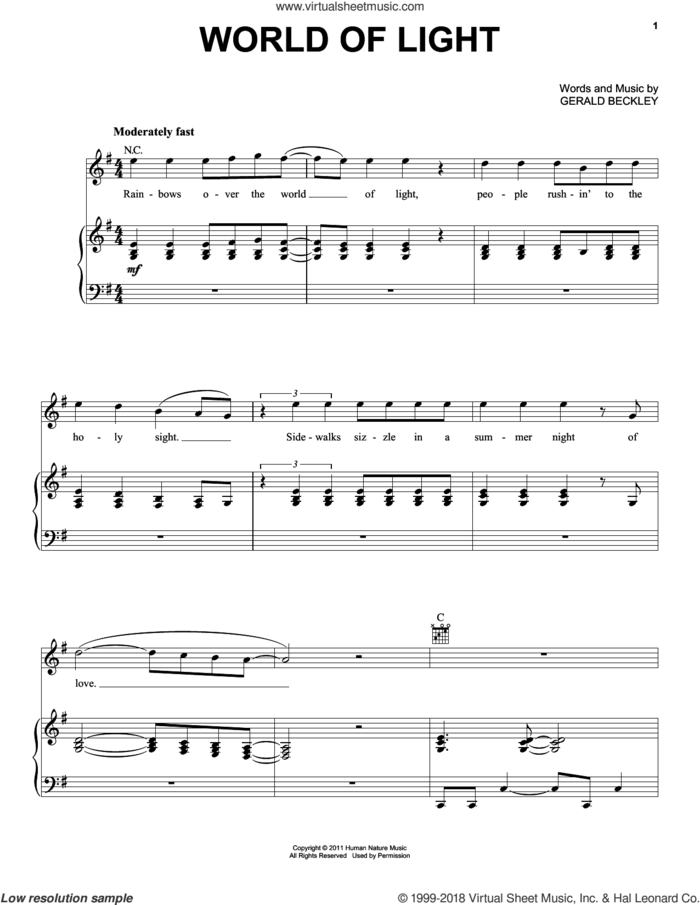 World Of Light sheet music for voice, piano or guitar by America and Gerald Beckley, intermediate skill level