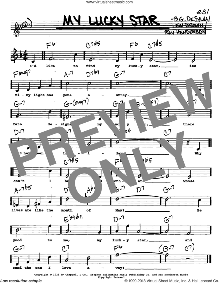 My Lucky Star sheet music for voice and other instruments  by Buddy DeSylva, Lew Brown and Ray Henderson, intermediate skill level