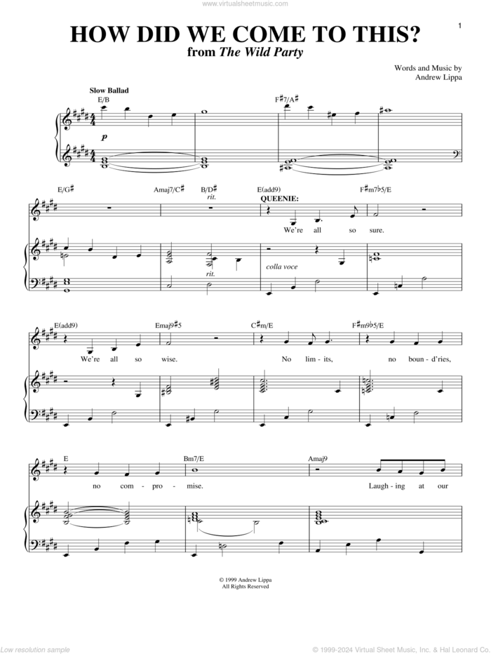 How Did We Come To This? sheet music for voice and piano by Andrew Lippa and Richard Walters, intermediate skill level
