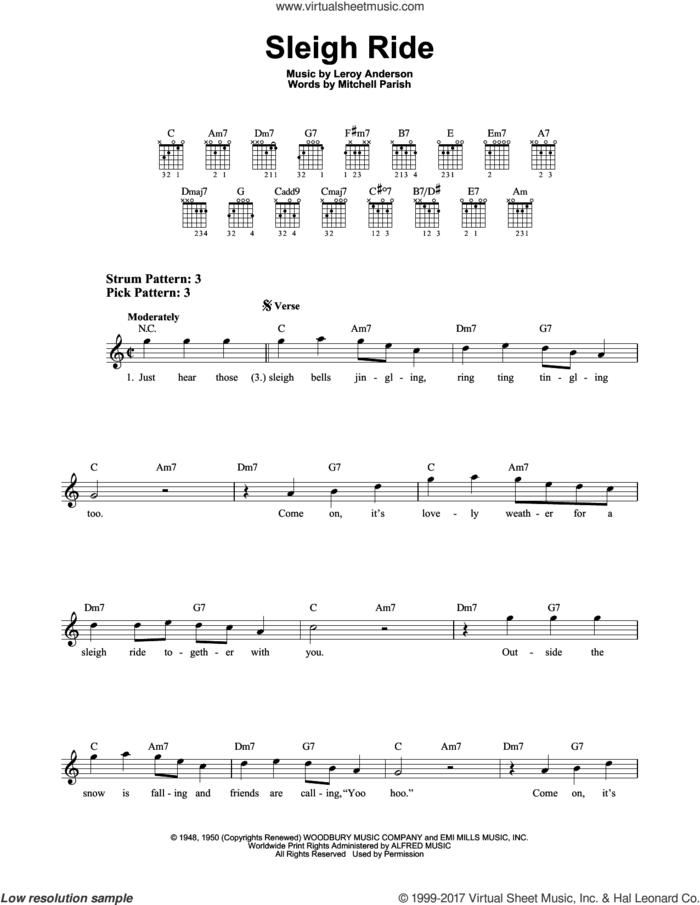 Sleigh Ride sheet music for guitar solo (chords) by Mitchell Parish and Leroy Anderson, easy guitar (chords)
