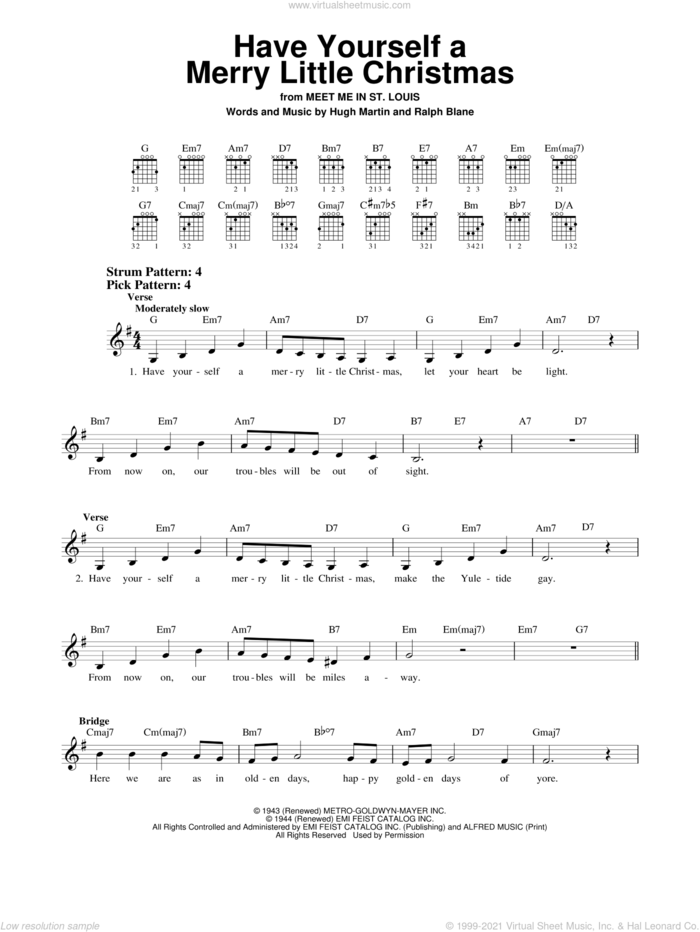 Have Yourself A Merry Little Christmas sheet music for guitar solo (chords) by Hugh Martin and Ralph Blane, easy guitar (chords)
