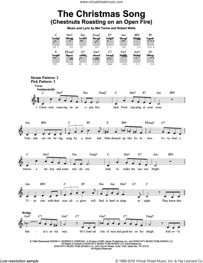 The Christmas Song (Chestnuts Roasting On An Open Fire) sheet music for guitar solo (chords) by Mel Torme, Mel Torme and Robert Wells, easy guitar (chords)