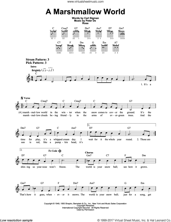 A Marshmallow World sheet music for guitar solo (chords) by Carl Sigman and Peter DeRose, easy guitar (chords)
