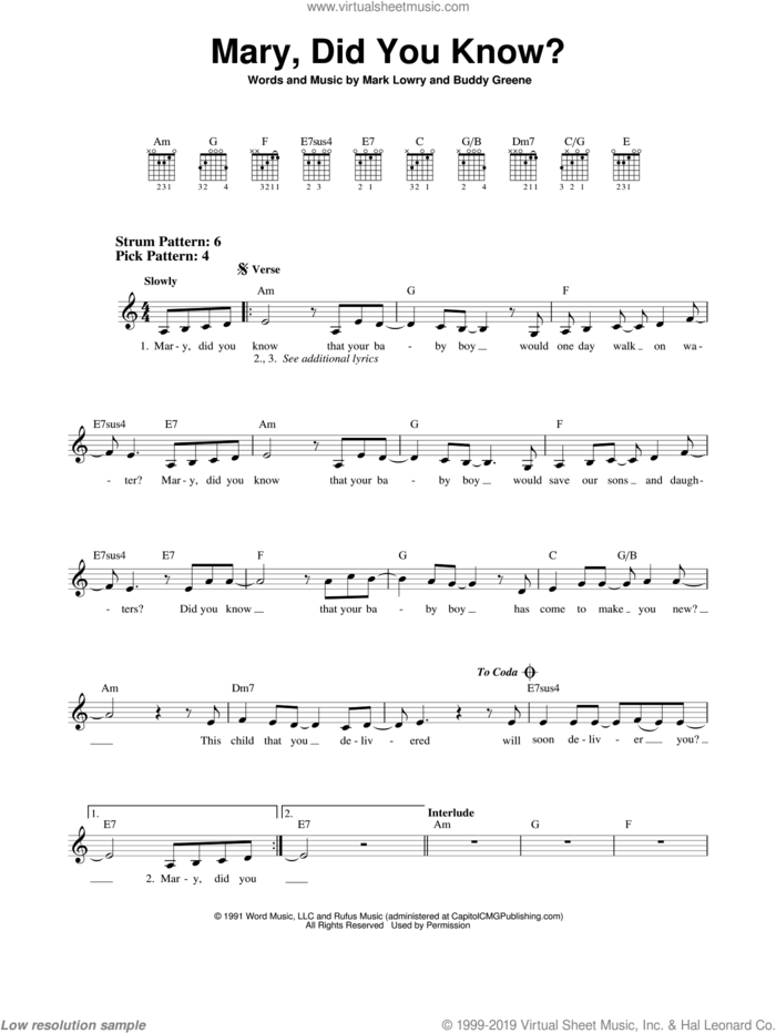 Mary, Did You Know? sheet music for guitar solo (chords) by Buddy Greene, Kathy Mattea and Mark Lowry, easy guitar (chords)