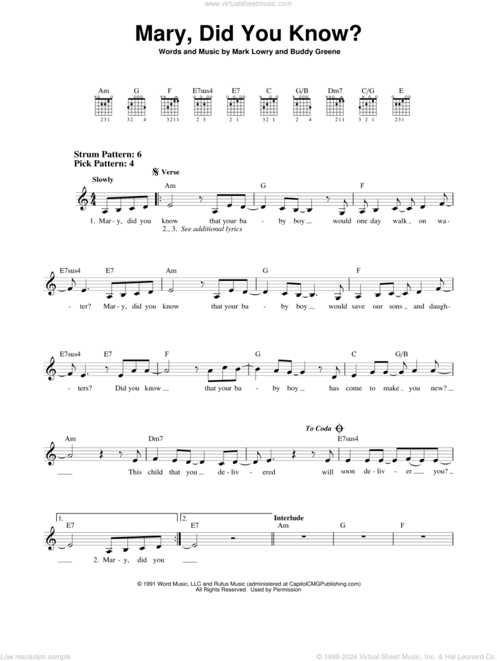 Mary, Did You Know? sheet music for guitar solo (chords) by Buddy Greene, Kathy Mattea and Mark Lowry, easy guitar (chords)