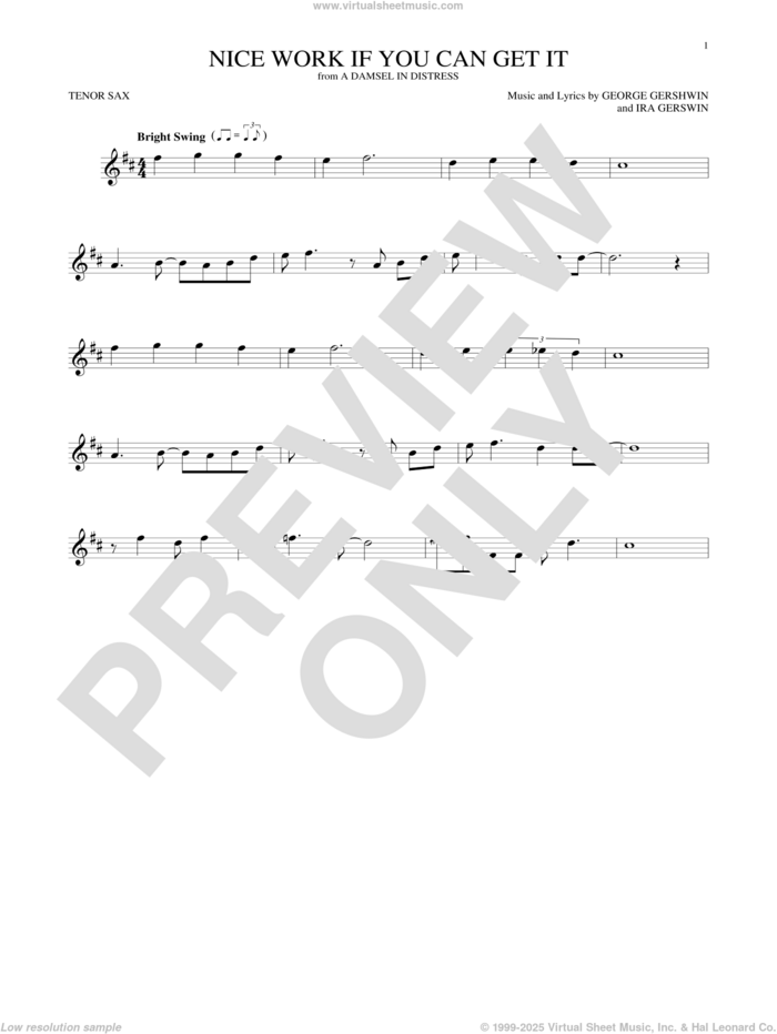 Nice Work If You Can Get It sheet music for tenor saxophone solo by Frank Sinatra, George Gershwin and Ira Gershwin, intermediate skill level