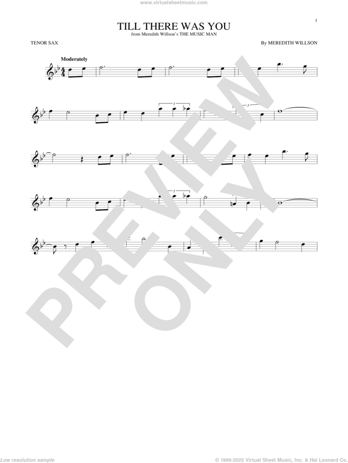 Till There Was You sheet music for tenor saxophone solo by The Beatles and Meredith Willson, wedding score, intermediate skill level