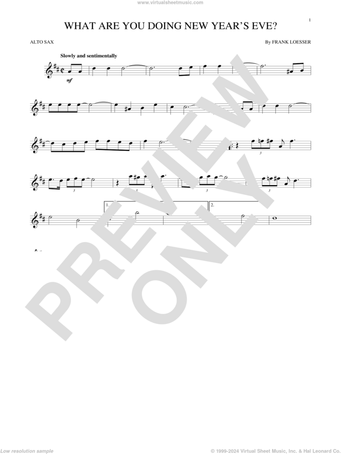 What Are You Doing New Year's Eve? sheet music for alto saxophone solo by Frank Loesser, intermediate skill level