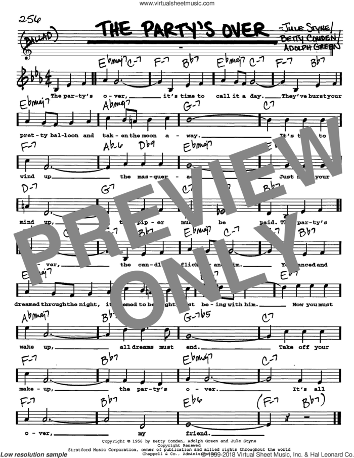 The Party's Over sheet music for voice and other instruments  by Betty Comden, Adolph Green and Jule Styne, intermediate skill level