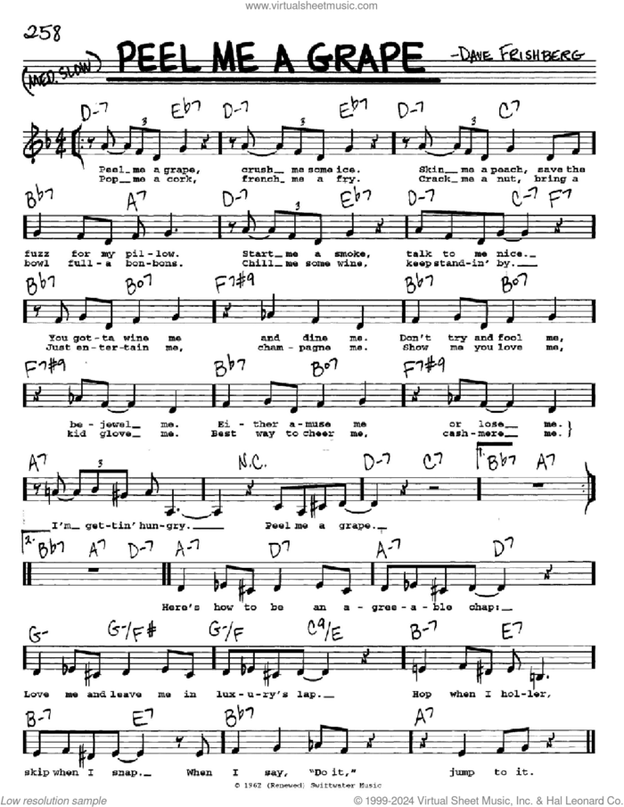 Peel Me A Grape sheet music for voice and other instruments  by Dave Frishberg, intermediate skill level