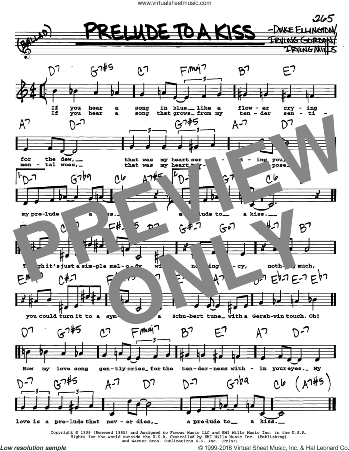 Prelude To A Kiss sheet music for voice and other instruments  by Duke Ellington, Irving Gordon and Irving Mills, intermediate skill level