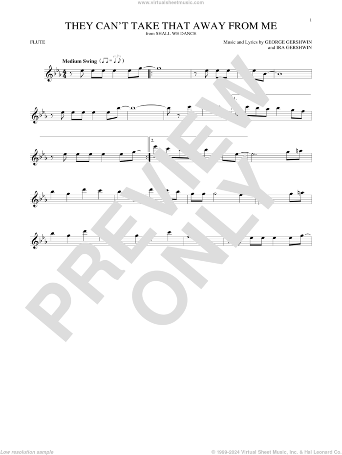 They Can't Take That Away From Me sheet music for flute solo by Frank Sinatra, George Gershwin and Ira Gershwin, intermediate skill level