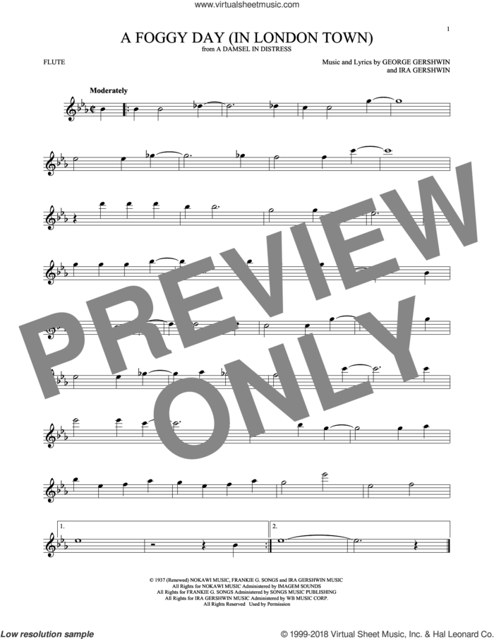 A Foggy Day (In London Town) sheet music for flute solo by George Gershwin and Ira Gershwin, intermediate skill level