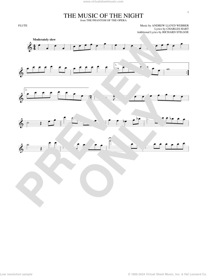 The Music Of The Night (from The Phantom Of The Opera) sheet music for flute solo by Andrew Lloyd Webber, David Cook, Charles Hart and Richard Stilgoe, intermediate skill level