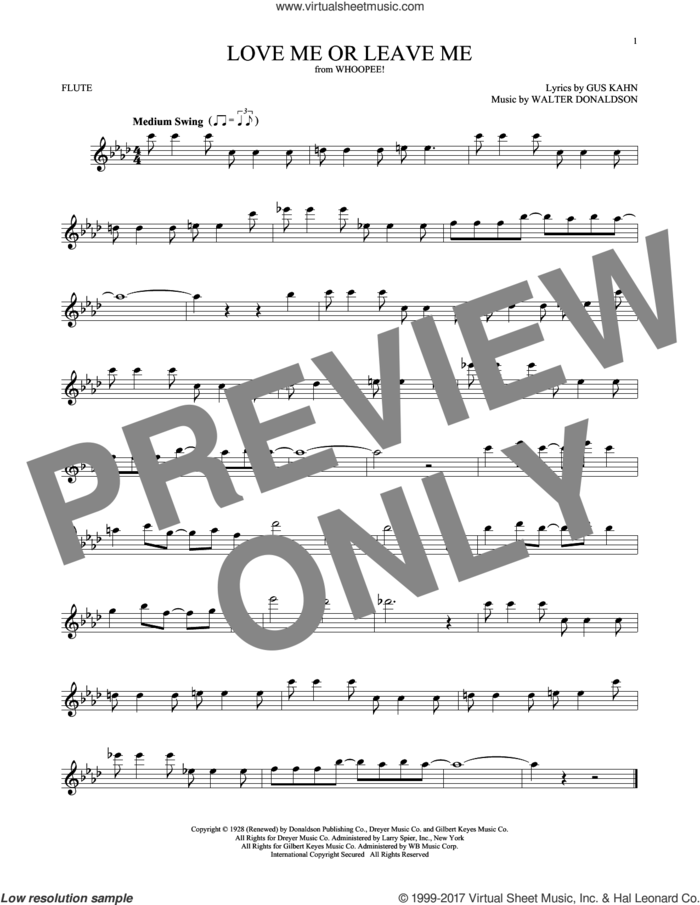 Love Me Or Leave Me sheet music for flute solo by Gus Kahn, Dave Pell and Walter Donaldson, intermediate skill level